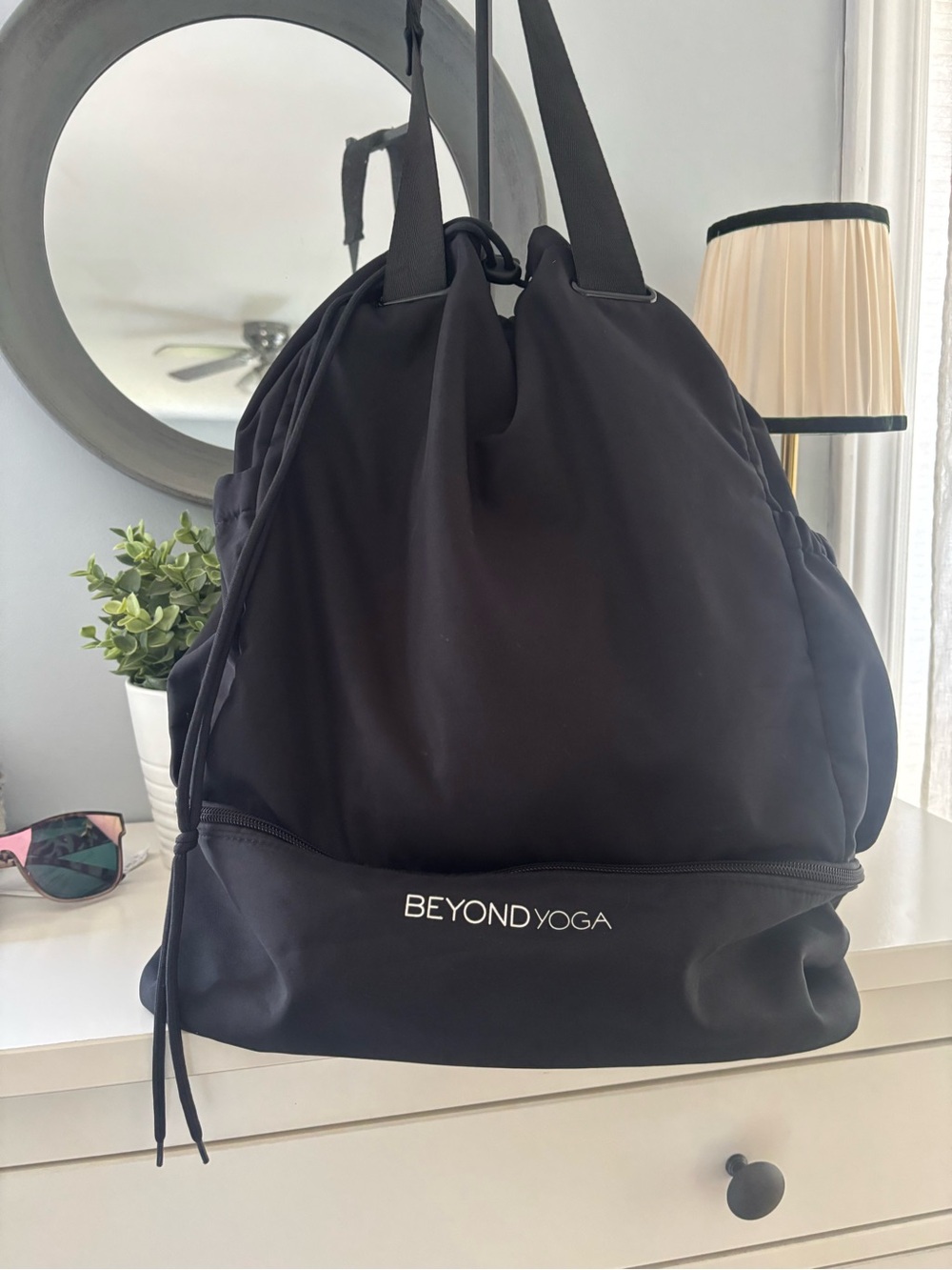 Beyond Yoga Black Drawstring convertible, Crossbody backpack Bag